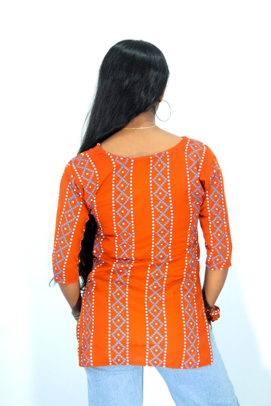 Stylish Cotton Printed Short Kurti for Women with Free Scrunchie – Available in Yellow, Navy Blue & Brown
