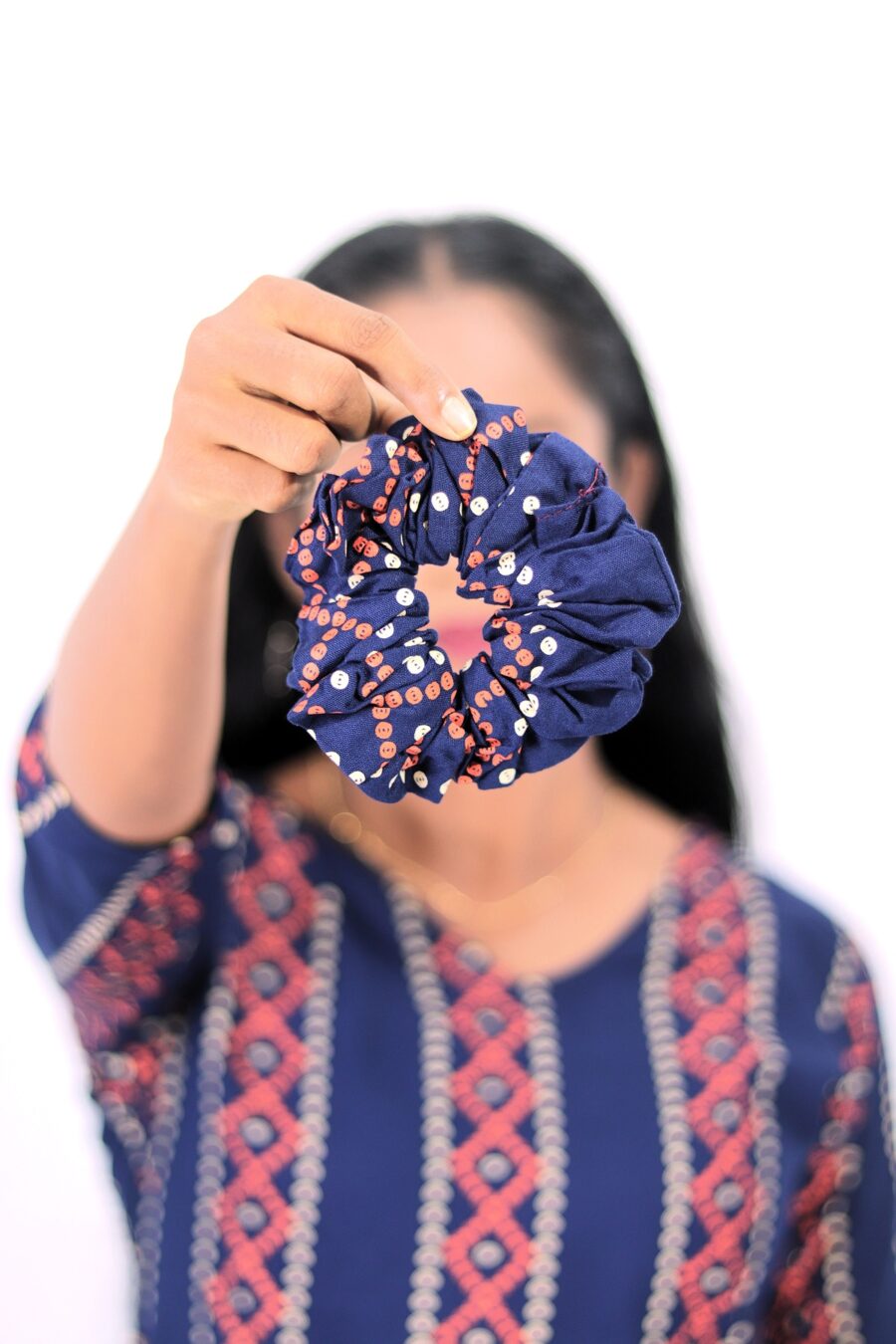 Navy Blue Short Kurti – Cotton Printed for Women