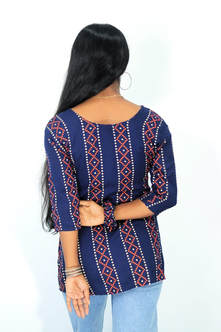 Navy Blue Short Kurti – Cotton Printed for Women
