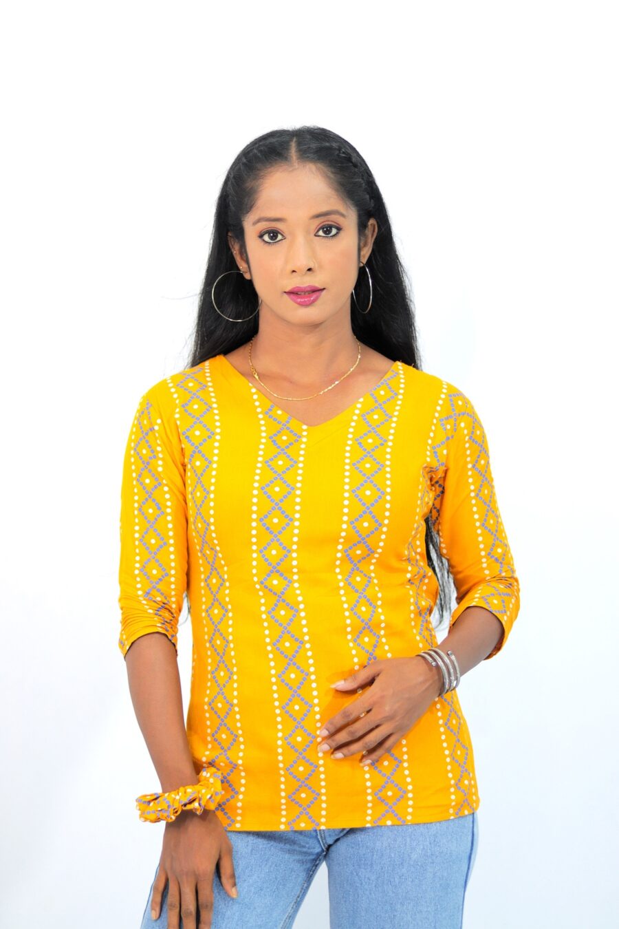 Yellow Cotton Short Kurti – Printed for Women
