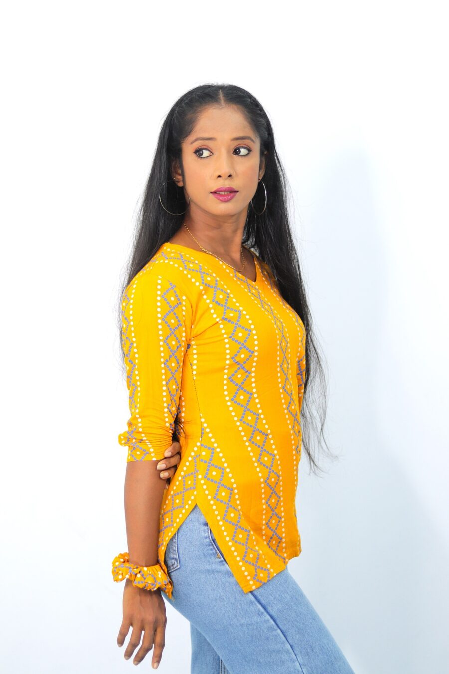 Yellow Cotton Short Kurti – Printed for Women