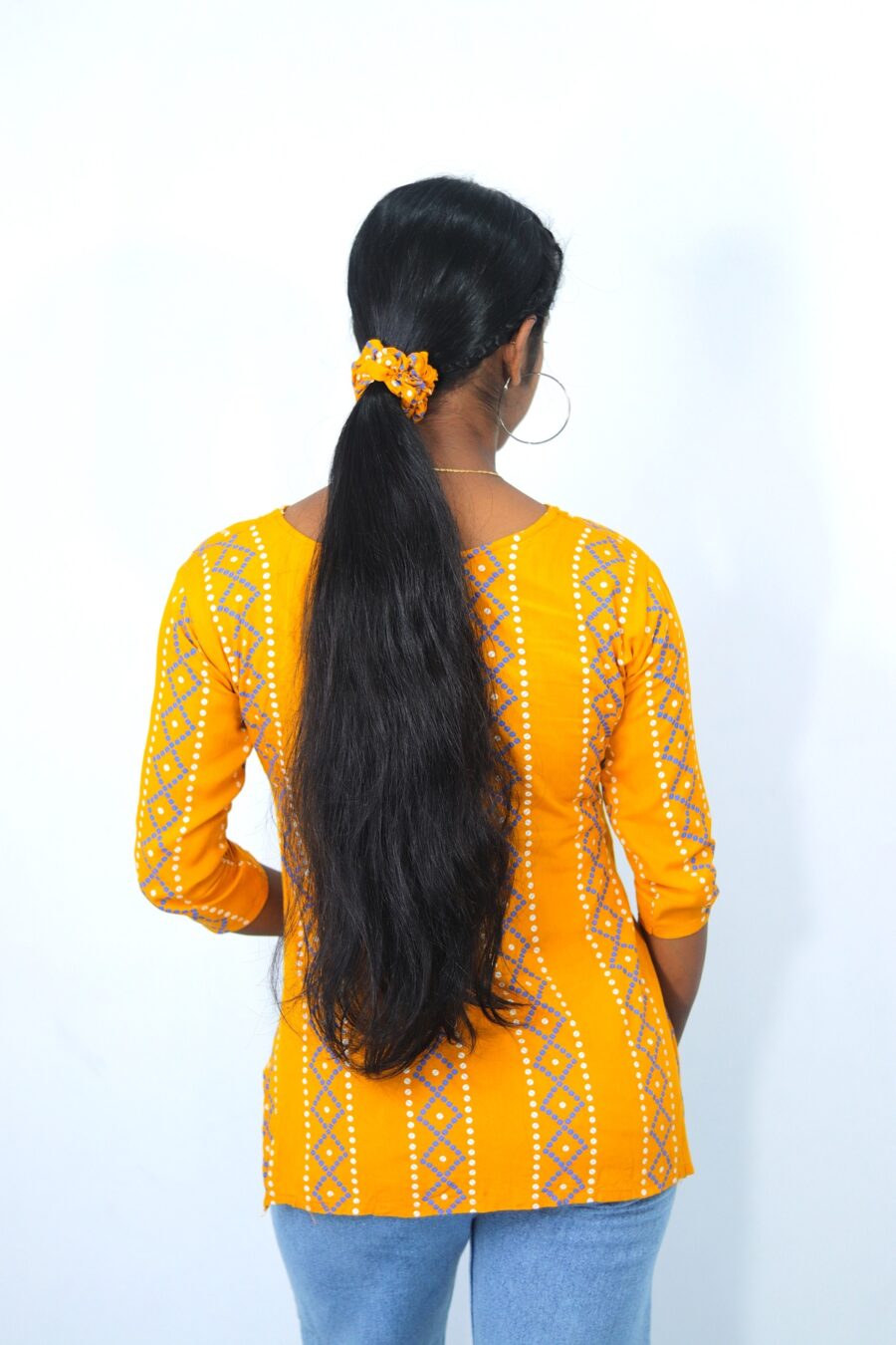 Yellow Cotton Short Kurti – Printed for Women