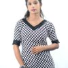Women’s Black & White Checkered V-Neck Kurti front view