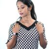Women’s Black & White Checkered Kurti – V-Neck Casual Wear