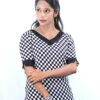 Women’s Black & White Checkered Kurti – V-Neck Casual Wear