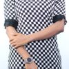 Women’s Black & White Checkered Kurti – V-Neck Casual Wear